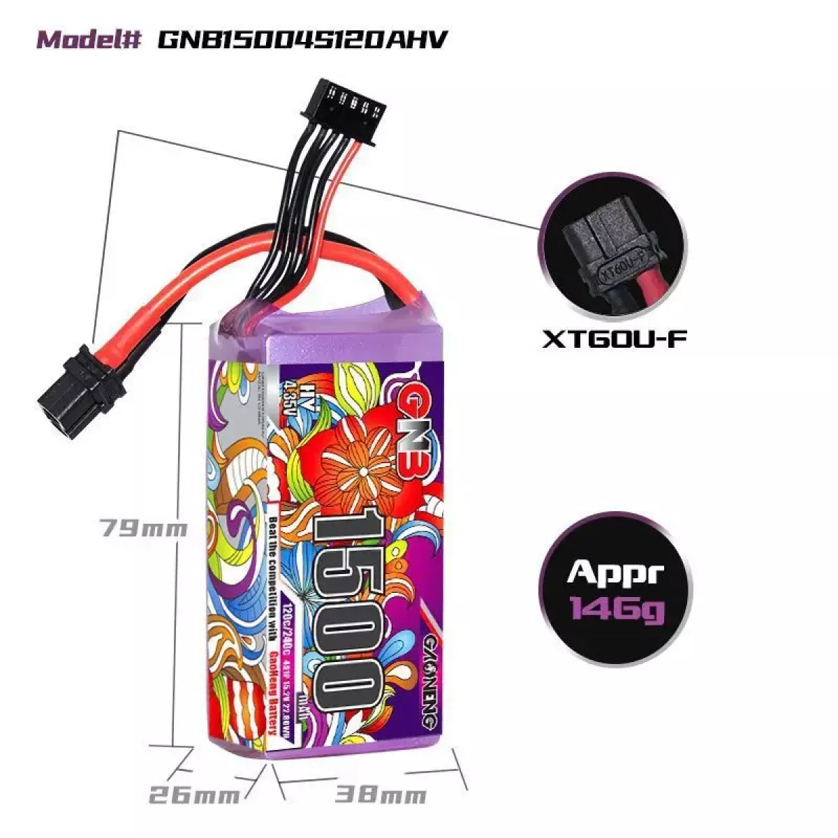 GNB 15.2V 4S HV 1500мАч 120C/240C LiPo аккумулятор для дронов GNB 15.2V 4S HV 1500мАч 120C/240C LiPo аккумулятор для дронов