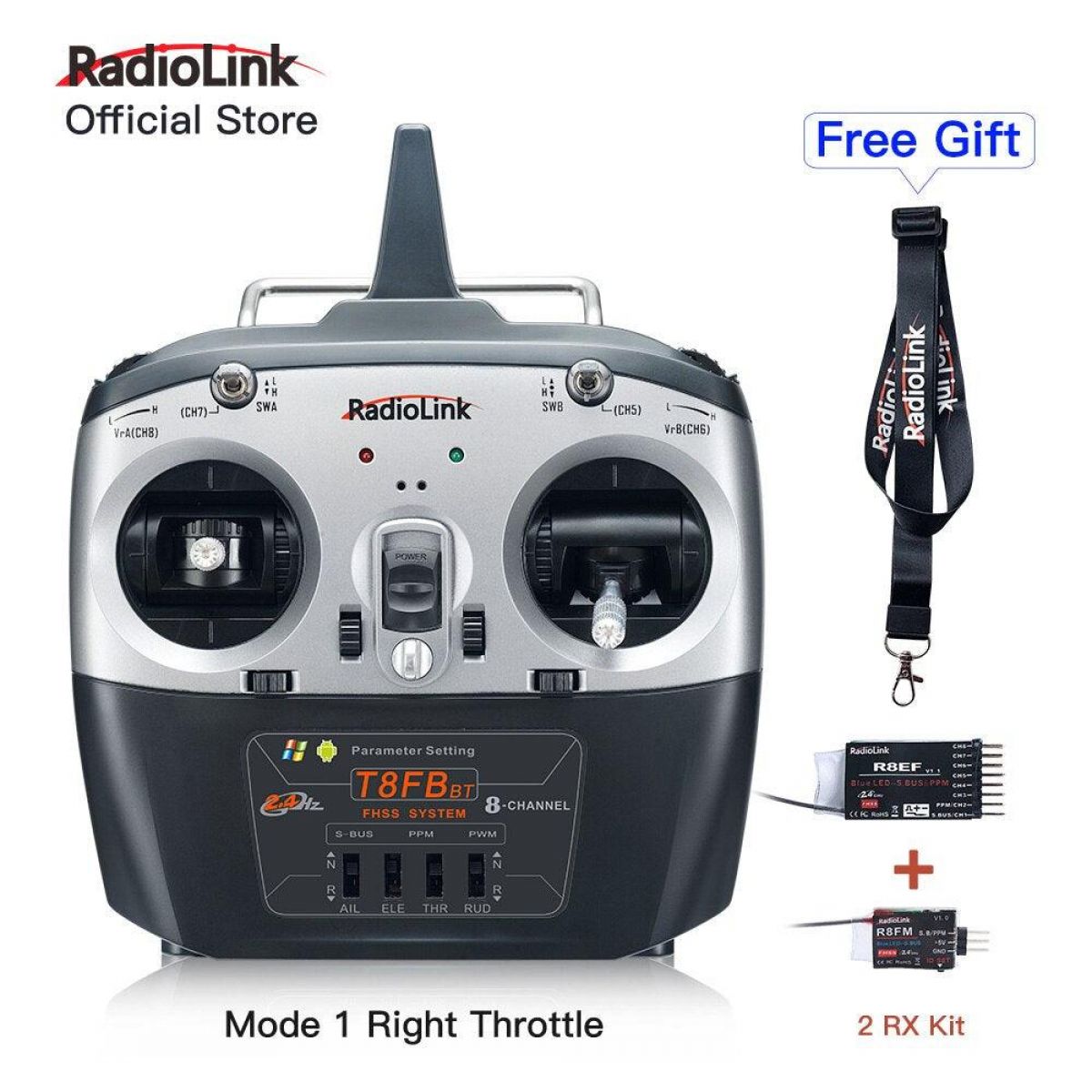 Radiolink T8FB BT 8-канальный 2.4G радиопередатчик с приёмником R8EF R8FM для FPV дронов и самолётов Radiolink T8FB BT 8-канальный 2.4G радиопередатчик с приёмником R8EF R8FM для FPV дронов и самолётов