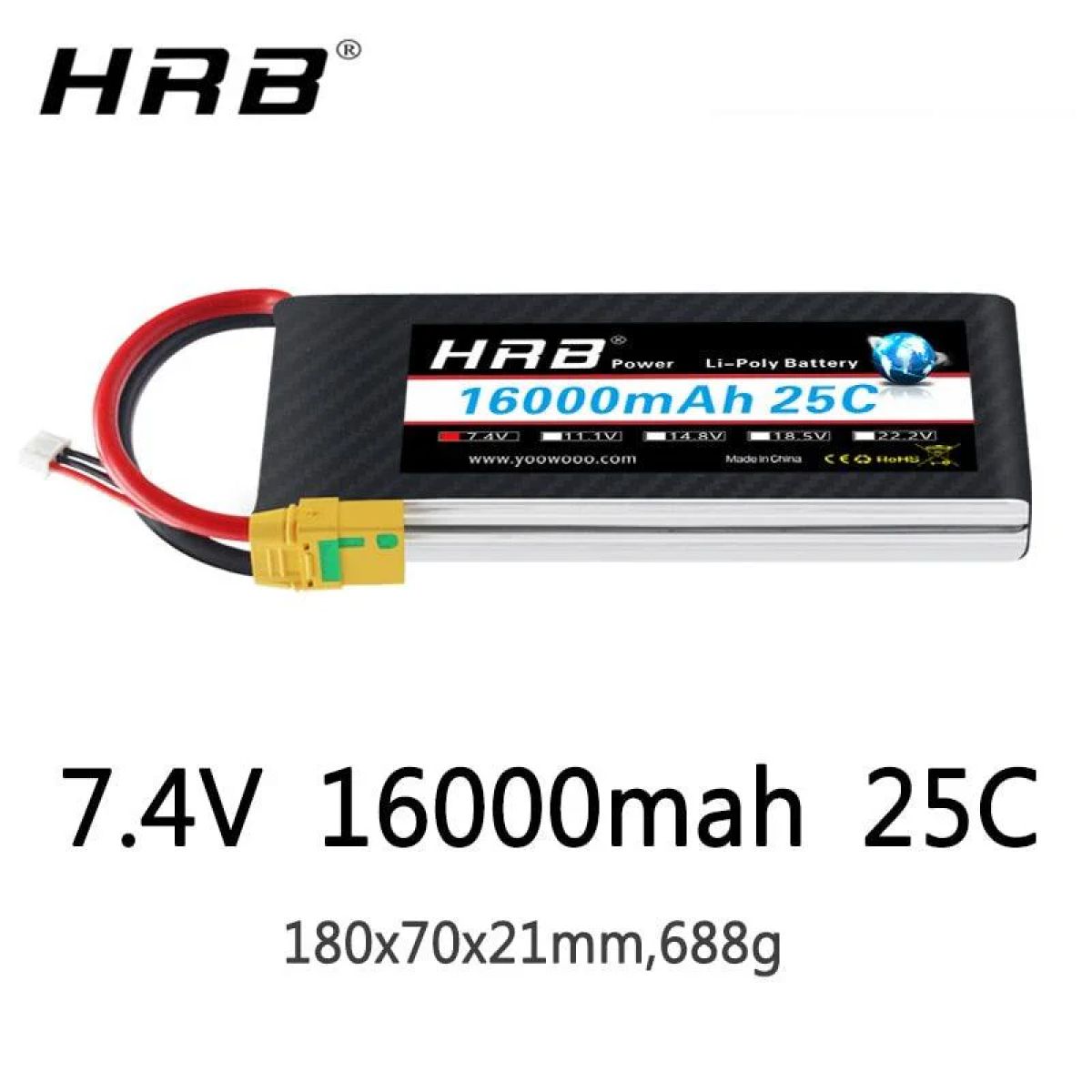 Аккумулятор HRB Lipo 2S 16000mAh 7.4V 25C для RC авто, лодок, дронов, игрушек, разъемы XT60/EC5 Аккумулятор HRB Lipo 2S 16000mAh 7.4V 25C для RC авто, лодок, дронов, игрушек, разъемы XT60/EC5