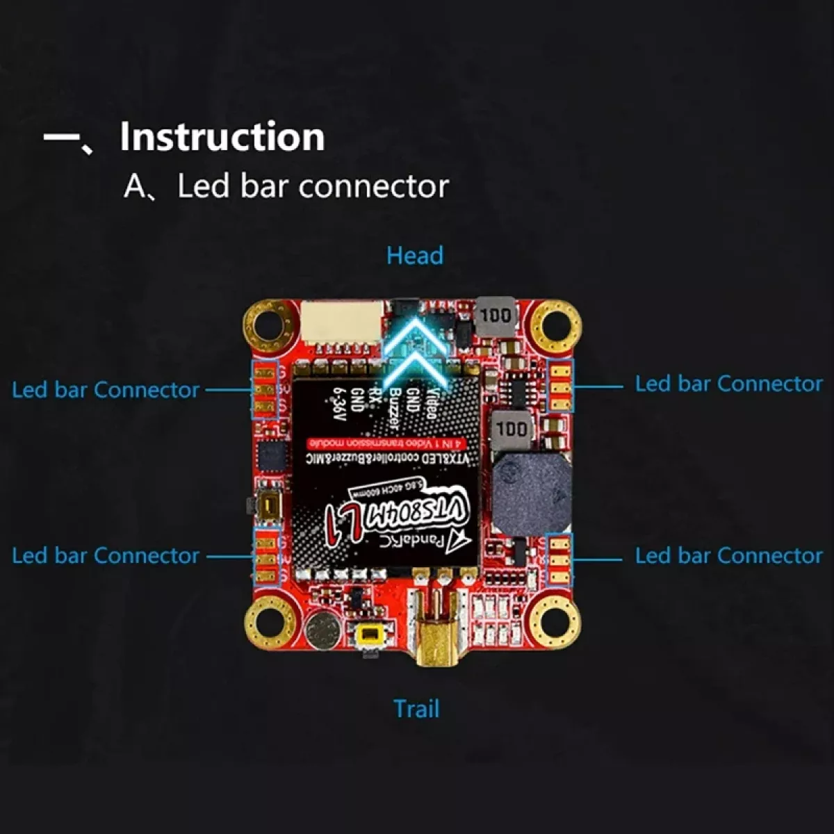 Передатчик Pandarc VT5804M L1 VTX 5.8ГГц, LED-контроллер, буззер для FPV гоночных дронов Передатчик Pandarc VT5804M L1 VTX 5.8ГГц, LED-контроллер, буззер для FPV гоночных дронов