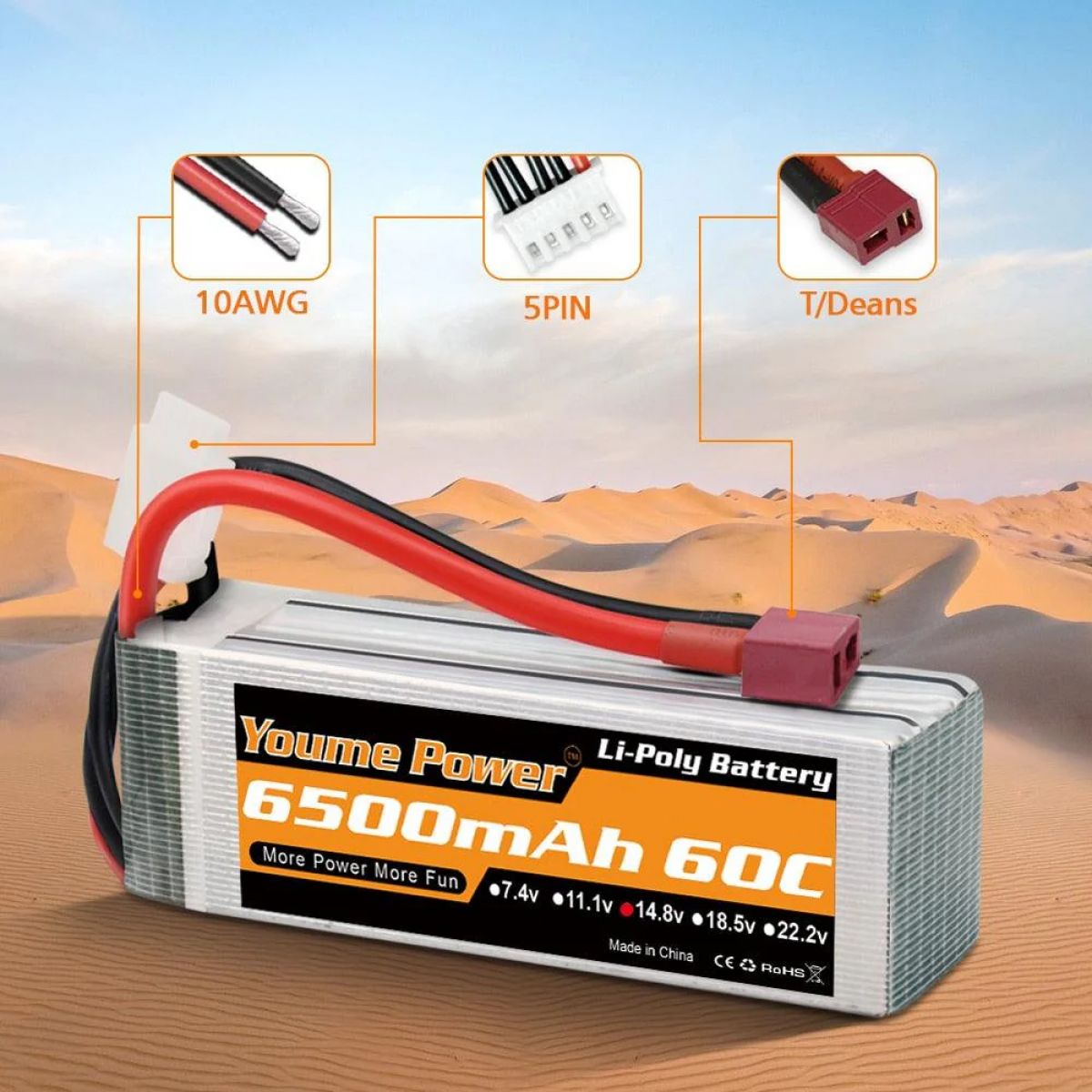 Аккумулятор LiPo Youme 4S 14.8В 6500мАч 50C XT60 XT90 XT150 EC3 EC5 для вертолётов, самолётов, квадрокоптеров Аккумулятор LiPo Youme 4S 14.8В 6500мАч 50C XT60 XT90 XT150 EC3 EC5 для вертолётов, самолётов, квадрокоптеров