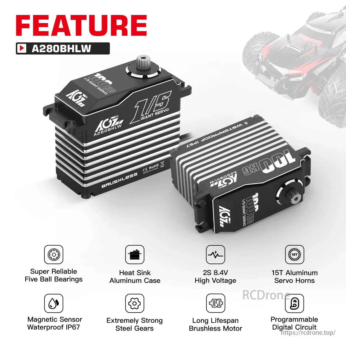 AGFRC A280BHMW/A280BHLW 78КГ/100КГ HV WP бесщеточный серво для 1/5 RC авто, самолётов, катеров AGFRC A280BHMW/A280BHLW 78КГ/100КГ HV WP бесщеточный серво для 1/5 RC авто, самолётов, катеров