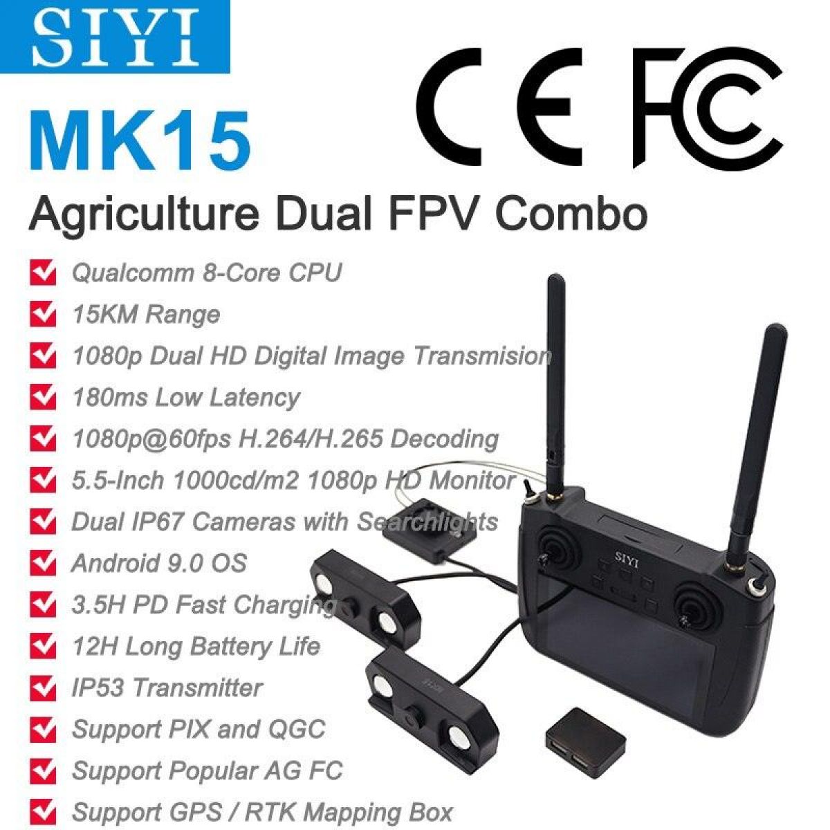 SIYI MK15 Mini HD умный ручной пульт 15KM 1080P низкая задержка радиосистема передатчик FPV агро SIYI MK15 Mini HD умный ручной пульт 15KM 1080P низкая задержка радиосистема передатчик FPV агро
