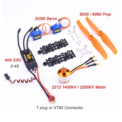 Бесколлекторный мотор A2212 1400KV/2200KV, ESC 40A, пропеллер 6035/8060, SG90 9G серво для RC самолёта