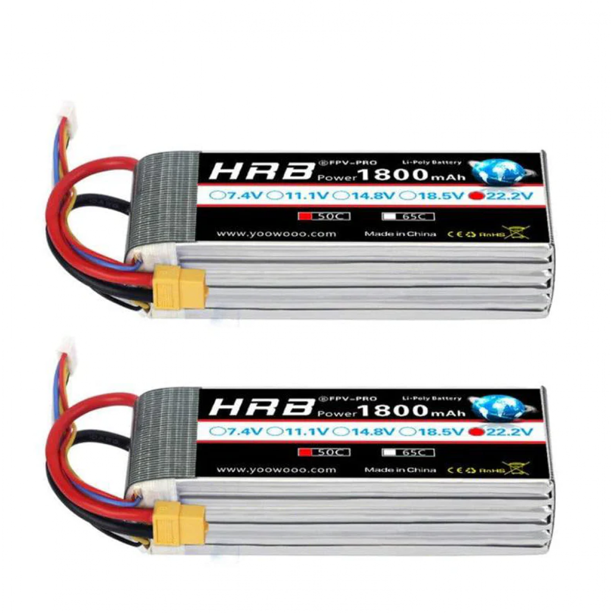 2 шт. HRB Lipo аккумулятор 4S/6S 14.8В/22.2В 1300–2200mAh 90C/100C XT60 для FPV квадрокоптеров 2 шт. HRB Lipo аккумулятор 4S/6S 14.8В/22.2В 1300–2200mAh 90C/100C XT60 для FPV квадрокоптеров