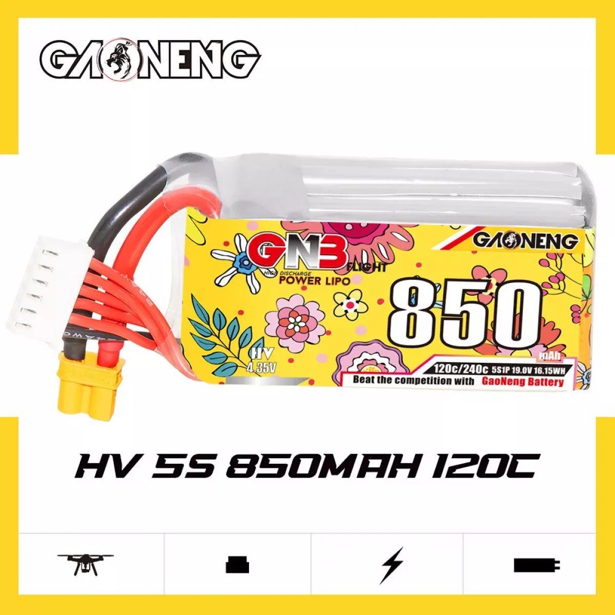 Аккумулятор GNB 5S 19.0V 850mAh 120C/240C LiPo для дрона с разъёмом XT30 Аккумулятор GNB 5S 19.0V 850mAh 120C/240C LiPo для дрона с разъёмом XT30