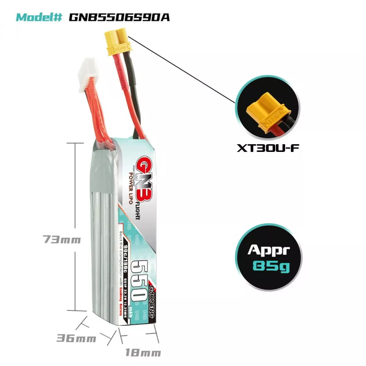 Аккумулятор LiPo GNB 6S 22.2В 550мАч 90C/180C для квадрокоптера, комплект 3 шт. Аккумулятор LiPo GNB 6S 22.2В 550мАч 90C/180C для квадрокоптера, комплект 3 шт.